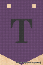A simulated image of the stitched needlepoint design: Banner 18m Pointed T Black on Purple. Not A.I. generated.