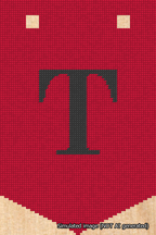 A simulated image of the stitched needlepoint design: Banner 18m Pointed T Black on Red. Not A.I. generated.