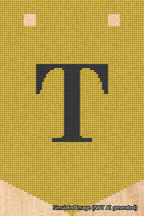 A simulated image of the stitched needlepoint design: Banner 18m Pointed T Black on Yellow. Not A.I. generated.