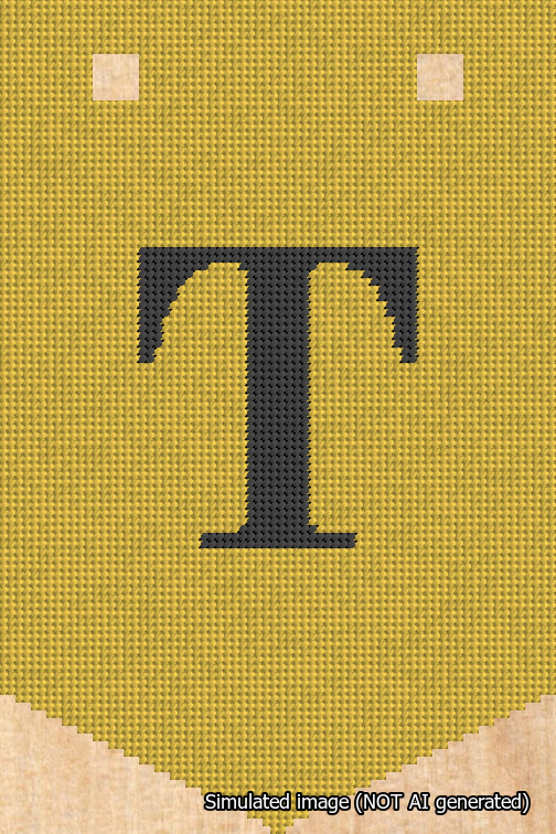 A simulated image of the stitched needlepoint design: Banner 18m Pointed T Black on Yellow. Not A.I. generated.