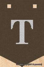 A simulated image of the stitched needlepoint design: Banner 18m Pointed T White on Brown. Not A.I. generated.