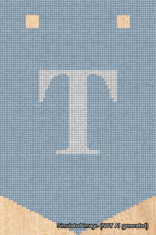 A simulated image of the stitched needlepoint design: Banner 18m Pointed T White on Light Blue. Not A.I. generated.