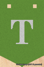 A simulated image of the stitched needlepoint design: Banner 18m Pointed T White on Light Green. Not A.I. generated.