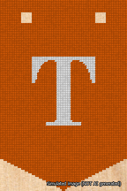 A simulated image of the stitched needlepoint design: Banner 18m Pointed T White on Orange. Not A.I. generated.