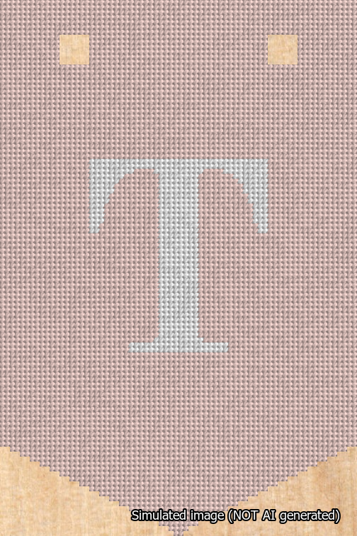 A simulated image of the stitched needlepoint design: Banner 18m Pointed T White on Pink. Not A.I. generated.