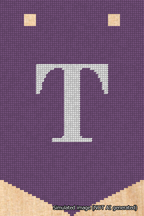 A simulated image of the stitched needlepoint design: Banner 18m Pointed T White on Purple. Not A.I. generated.