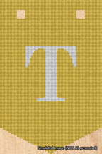 A simulated image of the stitched needlepoint design: Banner 18m Pointed T White on Yellow. Not A.I. generated.