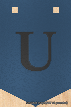 A simulated image of the stitched needlepoint design: Banner 18m Pointed U Black on Blue. Not A.I. generated.