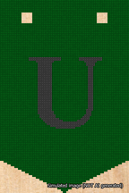 A simulated image of the stitched needlepoint design: Banner 18m Pointed U Black on Green. Not A.I. generated.