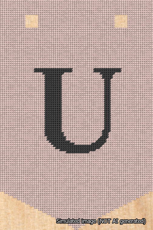 A simulated image of the stitched needlepoint design: Banner 18m Pointed U Black on Pink. Not A.I. generated.