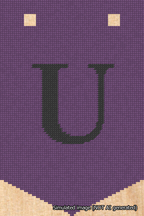 A simulated image of the stitched needlepoint design: Banner 18m Pointed U Black on Purple. Not A.I. generated.