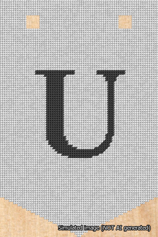 A simulated image of the stitched needlepoint design: Banner 18m Pointed U Black on White. Not A.I. generated.