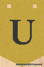 A simulated image of the stitched needlepoint design: Banner 18m Pointed U Black on Yellow. Not A.I. generated.