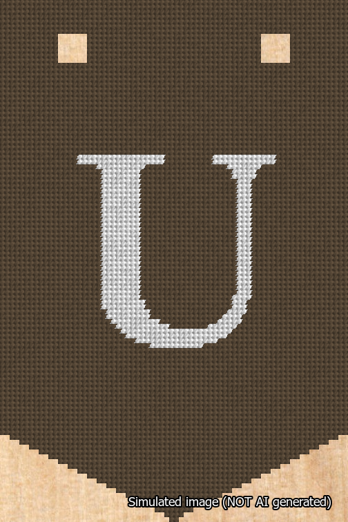 A simulated image of the stitched needlepoint design: Banner 18m Pointed U White on Brown. Not A.I. generated.