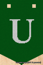 A simulated image of the stitched needlepoint design: Banner 18m Pointed U White on Green. Not A.I. generated.