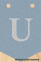 A simulated image of the stitched needlepoint design: Banner 18m Pointed U White on Light Blue. Not A.I. generated.