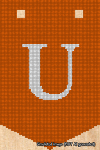A simulated image of the stitched needlepoint design: Banner 18m Pointed U White on Orange. Not A.I. generated.