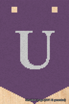 A simulated image of the stitched needlepoint design: Banner 18m Pointed U White on Purple. Not A.I. generated.