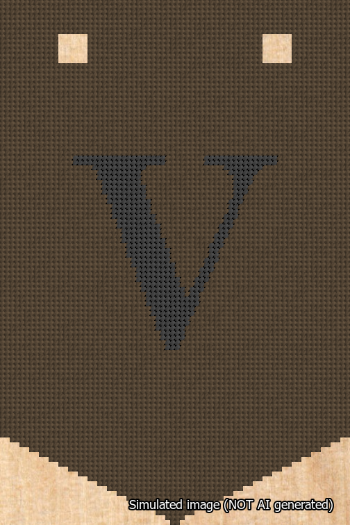 A simulated image of the stitched needlepoint design: Banner 18m Pointed V Black on Brown. Not A.I. generated.