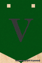A simulated image of the stitched needlepoint design: Banner 18m Pointed V Black on Green. Not A.I. generated.