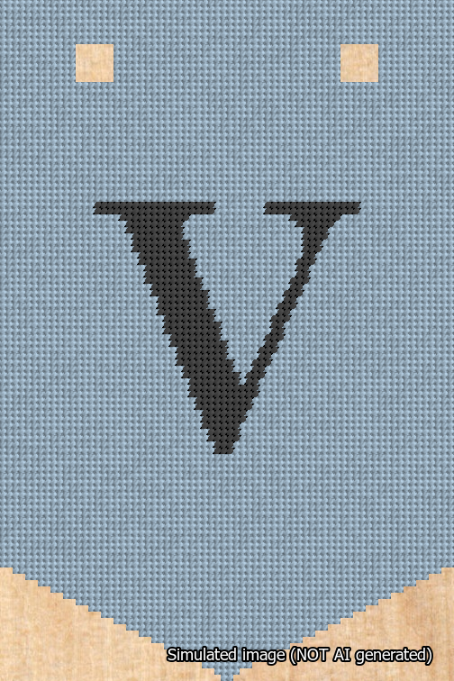 A simulated image of the stitched needlepoint design: Banner 18m Pointed V Black on Light Blue. Not A.I. generated.