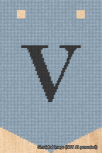 A simulated image of the stitched needlepoint design: Banner 18m Pointed V Black on Light Blue. Not A.I. generated.