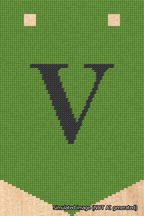 A simulated image of the stitched needlepoint design: Banner 18m Pointed V Black on Light Green. Not A.I. generated.
