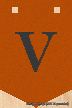 A simulated image of the stitched needlepoint design: Banner 18m Pointed V Black on Orange. Not A.I. generated.