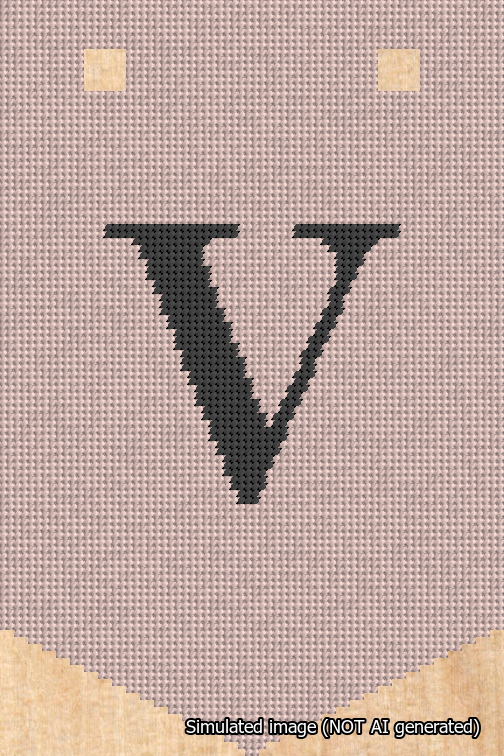 A simulated image of the stitched needlepoint design: Banner 18m Pointed V Black on Pink. Not A.I. generated.