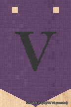 A simulated image of the stitched needlepoint design: Banner 18m Pointed V Black on Purple. Not A.I. generated.
