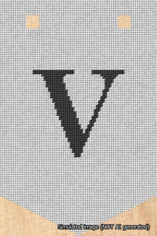 A simulated image of the stitched needlepoint design: Banner 18m Pointed V Black on White. Not A.I. generated.