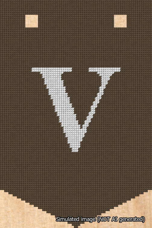 A simulated image of the stitched needlepoint design: Banner 18m Pointed V White on Brown. Not A.I. generated.