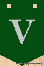 A simulated image of the stitched needlepoint design: Banner 18m Pointed V White on Green. Not A.I. generated.