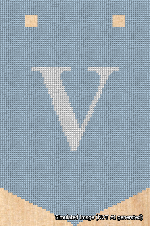 A simulated image of the stitched needlepoint design: Banner 18m Pointed V White on Light Blue. Not A.I. generated.