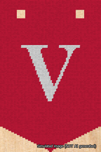 A simulated image of the stitched needlepoint design: Banner 18m Pointed V White on Red. Not A.I. generated.