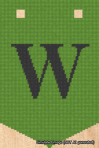 A simulated image of the stitched needlepoint design: Banner 18m Pointed W Black on Light Green. Not A.I. generated.