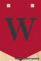 A simulated image of the stitched needlepoint design: Banner 18m Pointed W Black on Red. Not A.I. generated.