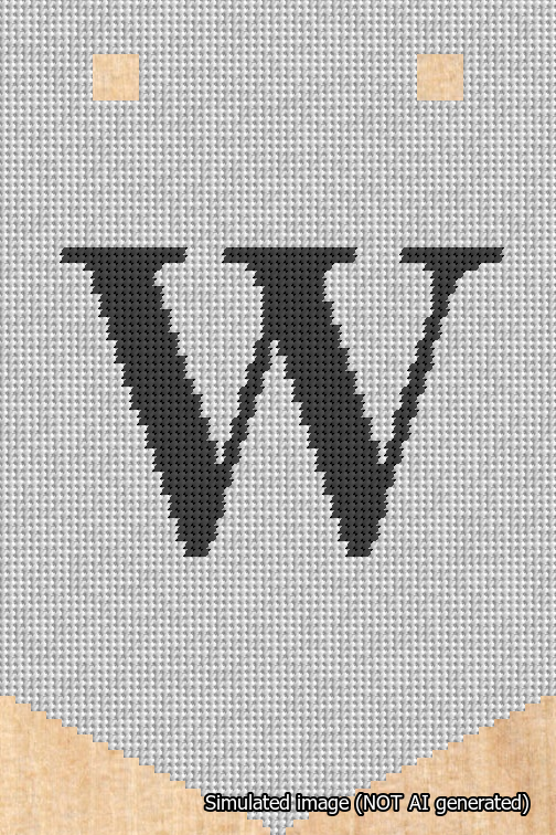A simulated image of the stitched needlepoint design: Banner 18m Pointed W Black on White. Not A.I. generated.