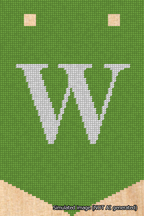 A simulated image of the stitched needlepoint design: Banner 18m Pointed W White on Light Green. Not A.I. generated.