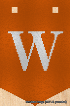 A simulated image of the stitched needlepoint design: Banner 18m Pointed W White on Orange. Not A.I. generated.