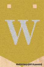 A simulated image of the stitched needlepoint design: Banner 18m Pointed W White on Yellow. Not A.I. generated.