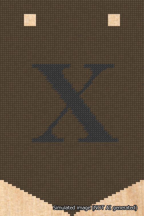 A simulated image of the stitched needlepoint design: Banner 18m Pointed X Black on Brown. Not A.I. generated.