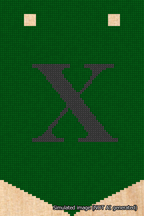 A simulated image of the stitched needlepoint design: Banner 18m Pointed X Black on Green. Not A.I. generated.