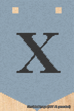 A simulated image of the stitched needlepoint design: Banner 18m Pointed X Black on Light Blue. Not A.I. generated.