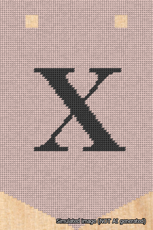 A simulated image of the stitched needlepoint design: Banner 18m Pointed X Black on Pink. Not A.I. generated.