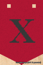 A simulated image of the stitched needlepoint design: Banner 18m Pointed X Black on Red. Not A.I. generated.