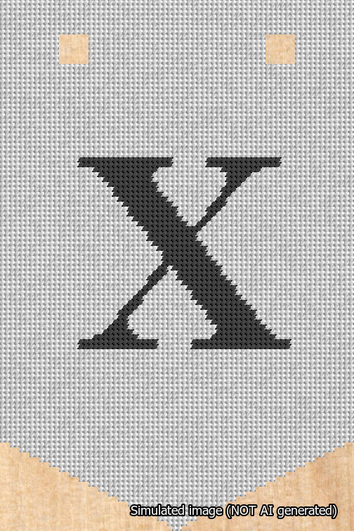 A simulated image of the stitched needlepoint design: Banner 18m Pointed X Black on White. Not A.I. generated.