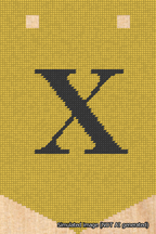 A simulated image of the stitched needlepoint design: Banner 18m Pointed X Black on Yellow. Not A.I. generated.