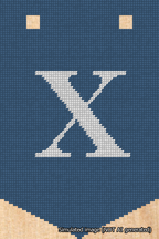 A simulated image of the stitched needlepoint design: Banner 18m Pointed X White on Blue. Not A.I. generated.