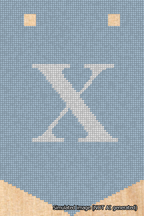 A simulated image of the stitched needlepoint design: Banner 18m Pointed X White on Light Blue. Not A.I. generated.